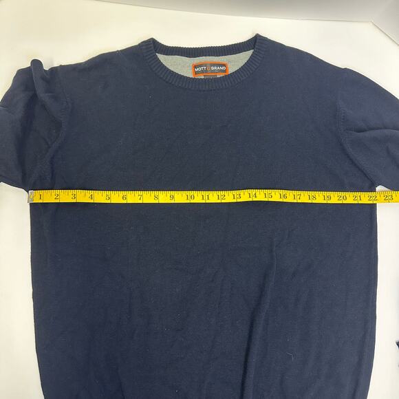 Mott & Grand XL Navy Sweater with Tan Elbow Patches | Men’s Knit Pullover - Picture 6 of 7